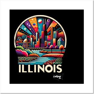 Chicagoland Chroma: Illinois' Rainbow - American Vintage Retro style USA State Posters and Art